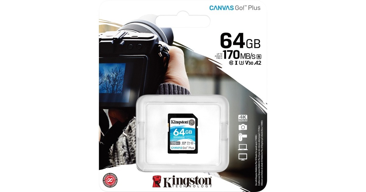 Kingston Canvas Go! Plus 64 GB SDXC, Speicherkarte(schwarz, UHS-I U3, Class 10, V30)