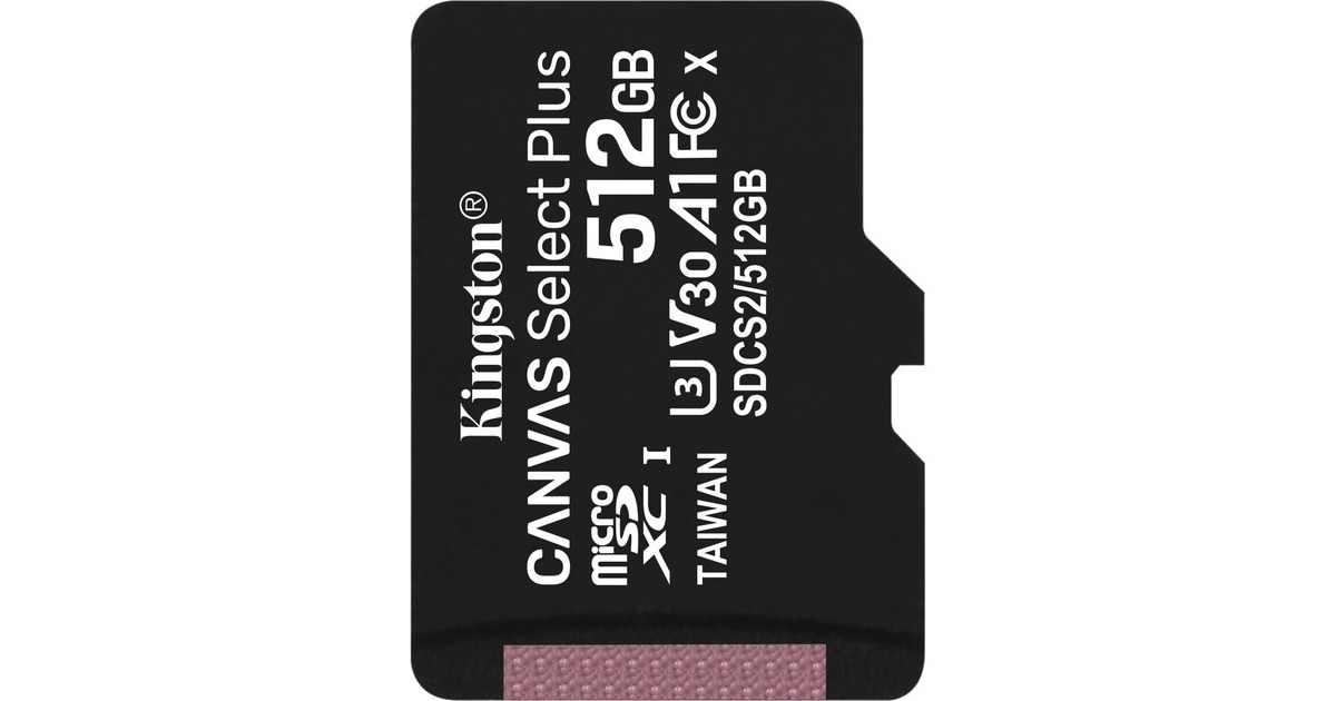 Kingston Canvas Select Plus 512 GB microSDHC, Speicherkarte(schwarz, UHS-I U3, Class 10, V30, A1)