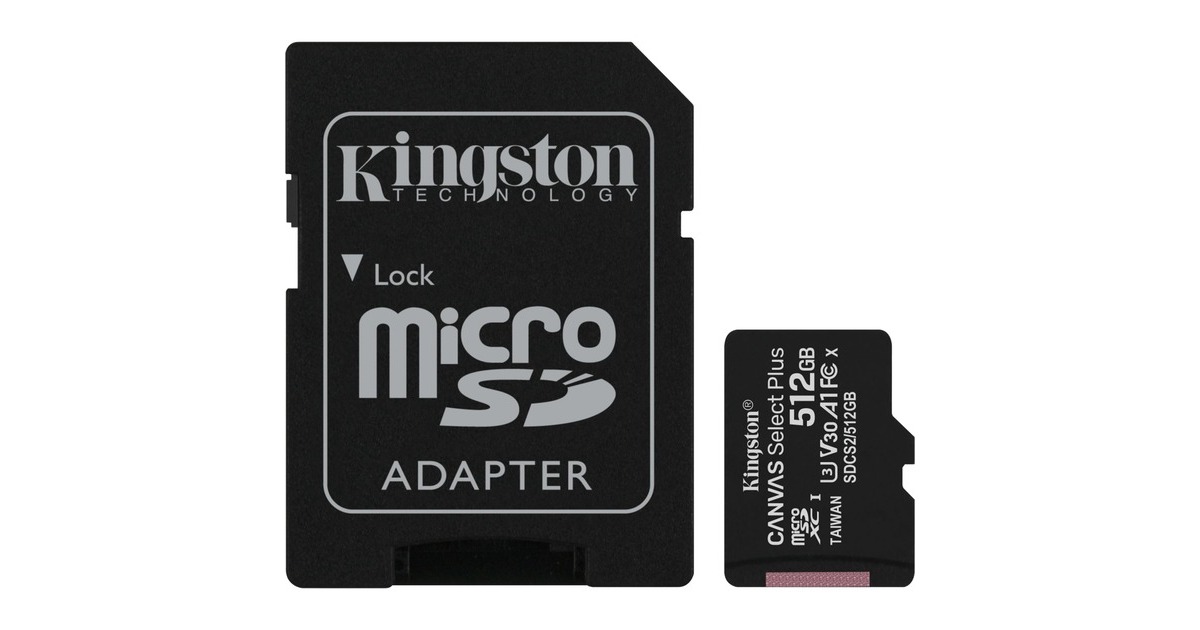 Kingston Canvas Select Plus 512 GB microSDXC, Speicherkarte(schwarz, UHS-I U3, Class 10, V30, A1)