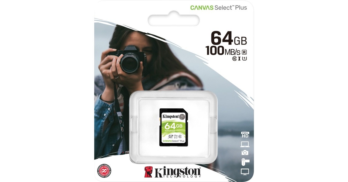 Kingston Canvas Select Plus 64 GB SDXC, Speicherkarte(schwarz, UHS-I U1, Class 10, V10)