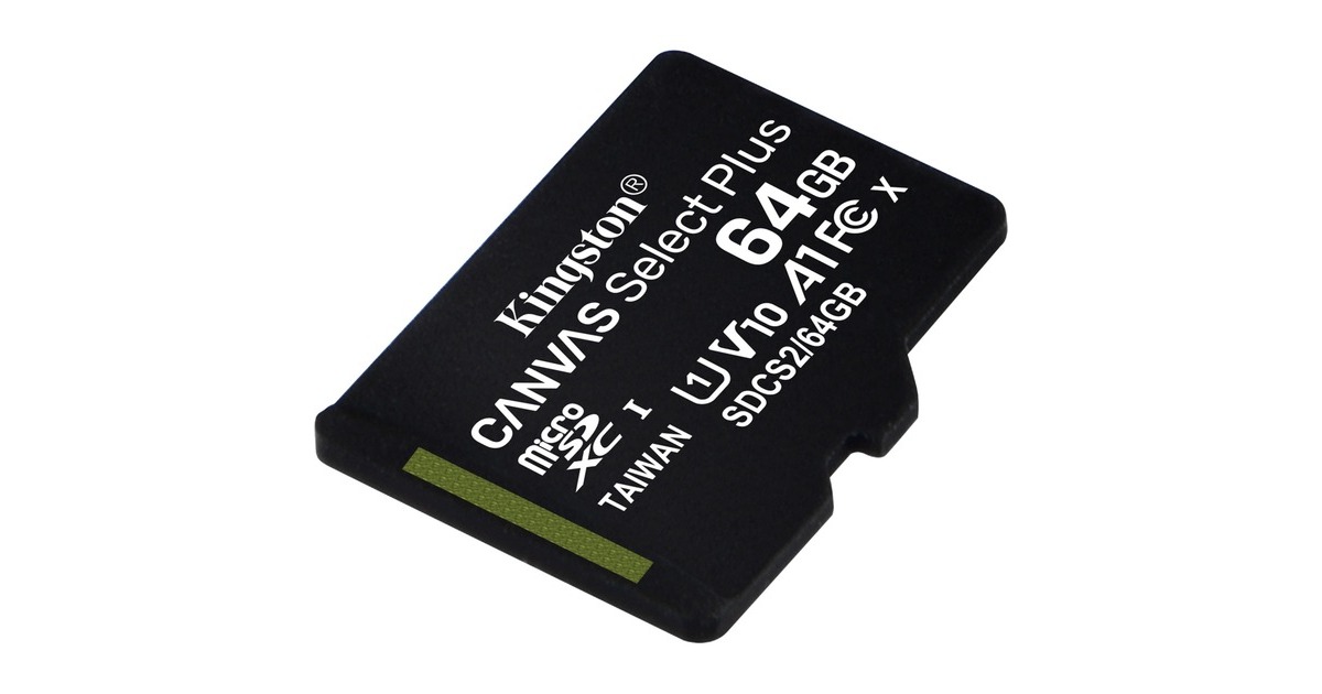 Kingston Canvas Select Plus 64 GB microSDXC, Speicherkarte(schwarz, UHS-I U1, Class 10, V10, A1)
