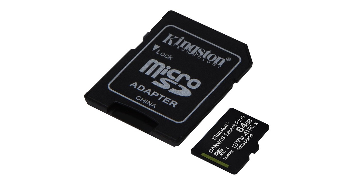 Kingston Canvas Select Plus 64 GB microSDXC, Speicherkarte(schwarz, 2er-Pack, UHS-I U1, Class 10, V10, A1)