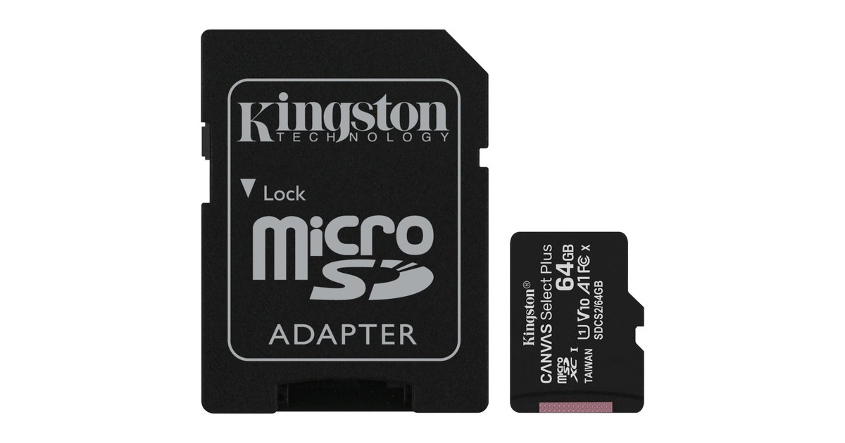Kingston Canvas Select+ 64 GB microSDXC, Speicherkarte(schwarz, 3er-Pack, UHS-I U1, Class 10, V10, A1)
