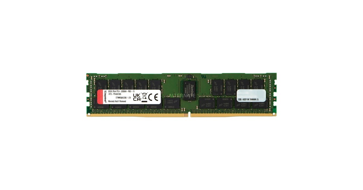 Kingston DIMM 32 GB DDR4-3200, Arbeitsspeicher(grün, KTD-PE432/32G)