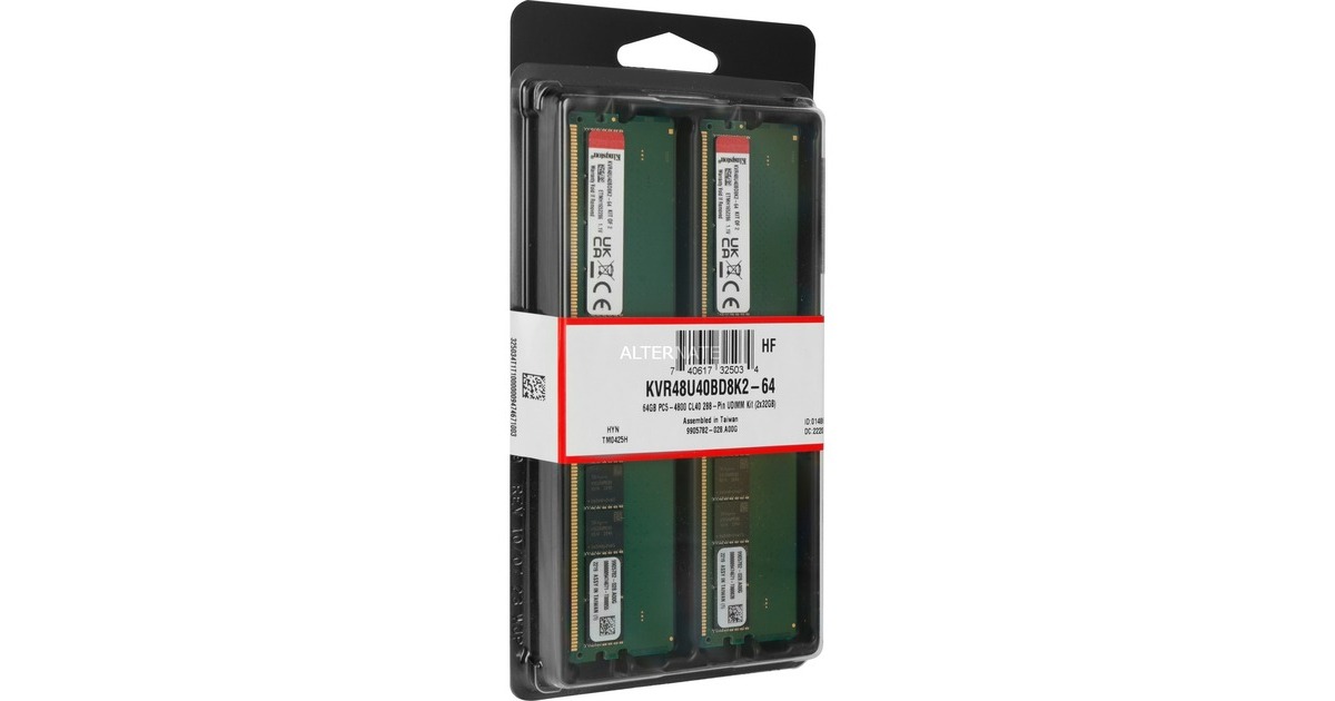 Kingston DIMM 64 GB DDR5-4800 (2x 32 GB) Dual-Kit, Arbeitsspeicher(grün, KVR48U40BD8K2-64, Value RAM)