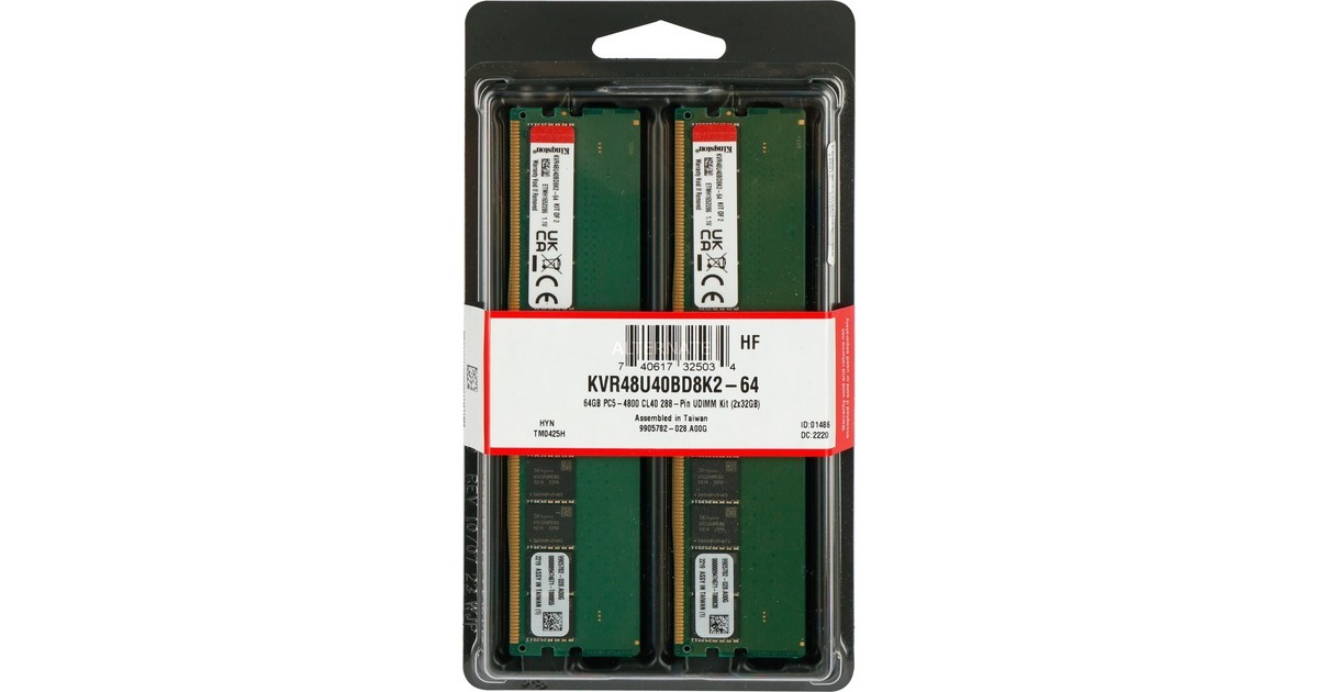 Kingston DIMM 64 GB DDR5-4800 (2x 32 GB) Dual-Kit, Arbeitsspeicher(grün, KVR48U40BD8K2-64, Value RAM)
