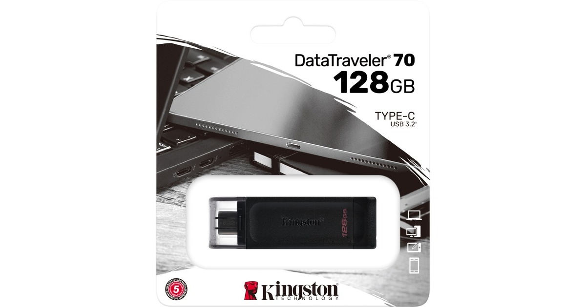Kingston DataTraveler 70 128 GB, USB-Stick(schwarz, USB-C 3.2 (5 Gbit/s))