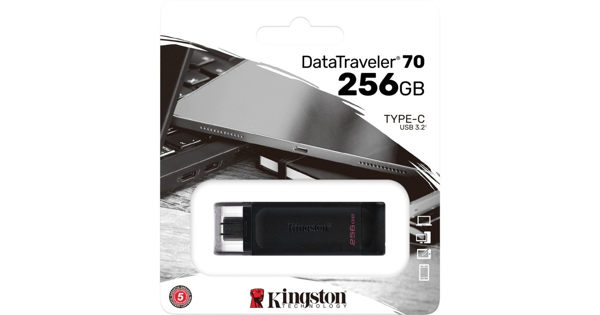 Kingston DataTraveler 70 256 GB, USB-Stick(schwarz, USB-C 3.2 (5 Gbit/s))