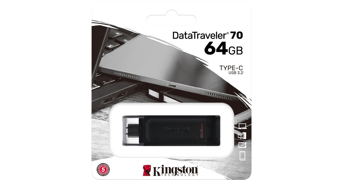 Kingston DataTraveler 70 64 GB, USB-Stick(schwarz, USB-C 3.2 (5 Gbit/s))