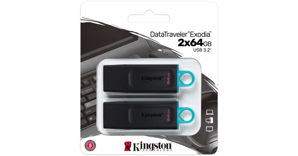 Kingston DataTraveler Exodia 64 GB 2er Pack, USB-Stick(schwarz/türkis, USB-A 3.2 Gen 1, 2 Sütck)