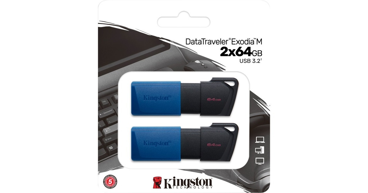 Kingston DataTraveler Exodia M 64 GB, USB-Stick(blau/schwarz, USB-A 3.2 Gen 1, 2 Stück)