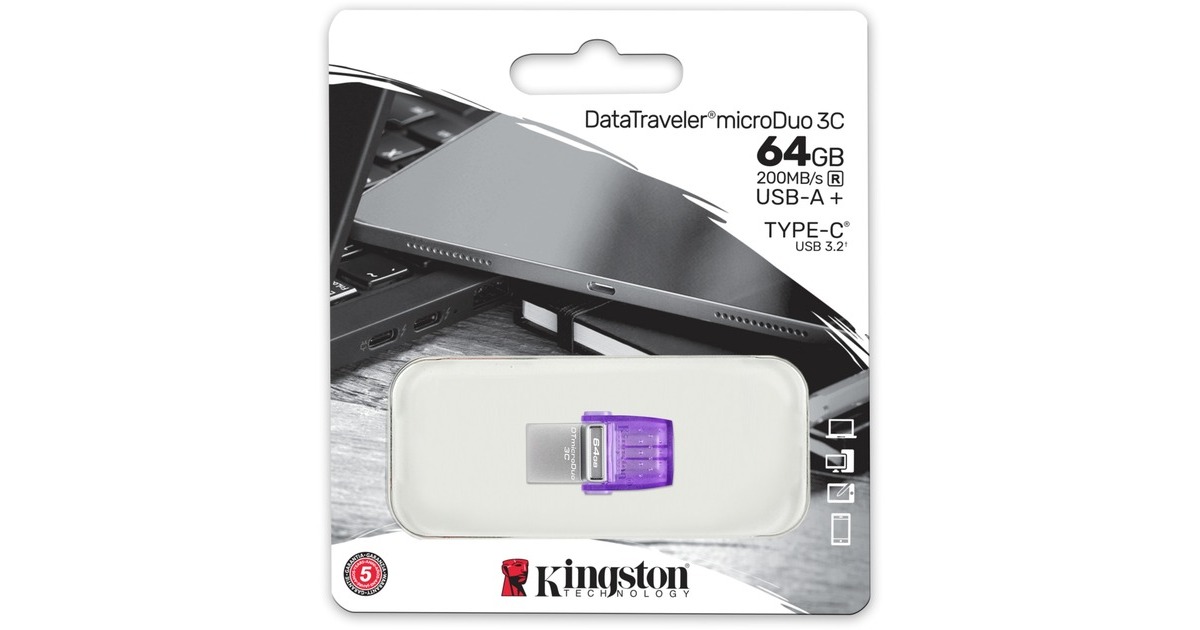 Kingston DataTraveler microDuo 3C 64 GB, USB-Stick(violett/transparent, USB-A 3.2 Gen 1, USB-C 3.2 Gen 1)