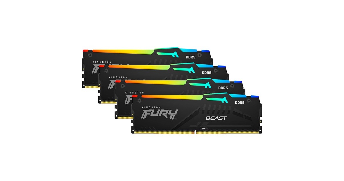 Kingston FURY DIMM 128 GB DDR5-5200 (4x 32 GB) Quad-Kit, Arbeitsspeicher(schwarz, KF552C40BBAK4-128, Fury Beast RGB, INTEL XMP)
