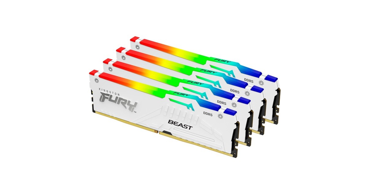 Kingston FURY DIMM 128 GB DDR5-5200 (4x 32 GB) Quad-Kit, Arbeitsspeicher(weiß, KF552C40BWAK4-128, Fury Beast RGB, INTEL XMP)
