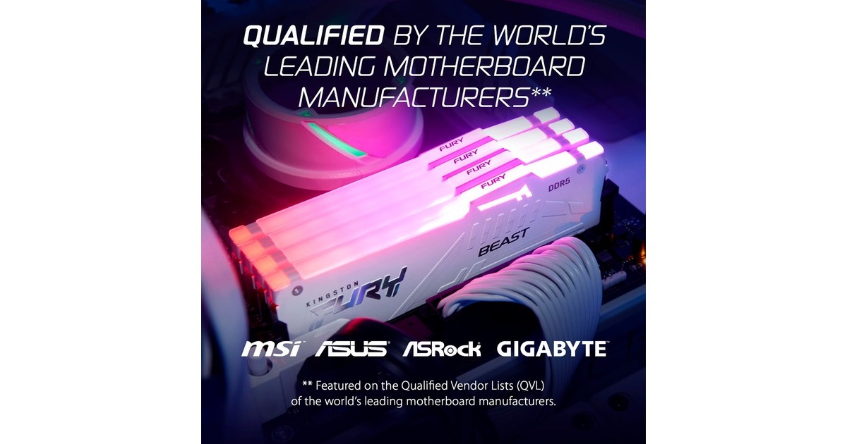 Kingston FURY DIMM 16 GB DDR5-6000, Arbeitsspeicher(weiß, KF560C40BWA-16, Renegade RGB, INTEL XMP)