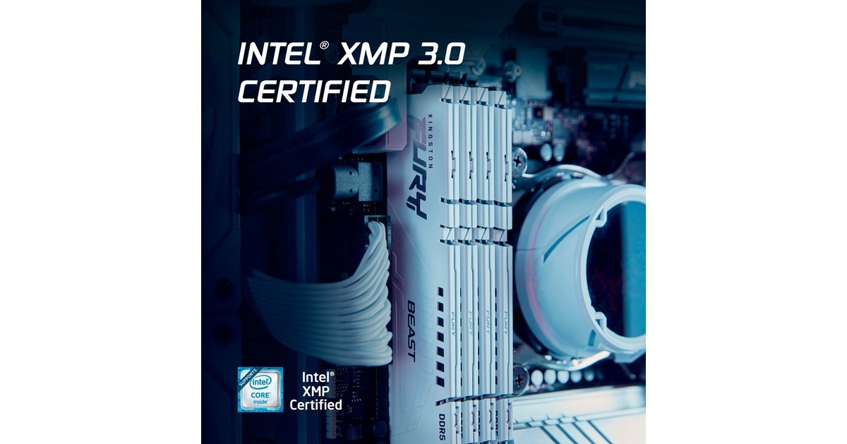 Kingston FURY DIMM 32 GB DDR5-5200 (2x 16 GB) Dual-Kit, Arbeitsspeicher(weiß, KF552C36BWEAK2-32, Beast RGB, INTEL XMP, AMD EXPO)