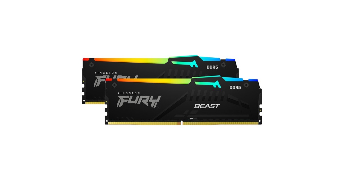 Kingston FURY DIMM 32 GB DDR5-6000 (2x 16 GB) Dual-Kit, Arbeitsspeicher(schwarz, KF560C36BBEAK2-32, Fury Beast RGB, INTEL XMP, AMD EXPO)