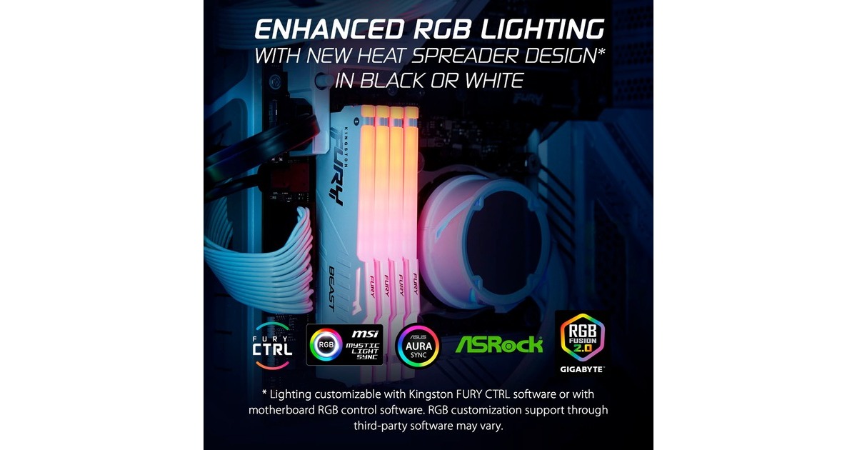 Kingston FURY DIMM 32 GB DDR5-6000, Arbeitsspeicher(weiß, KF560C40BWA-32, Beast RGB, INTEL XMP)