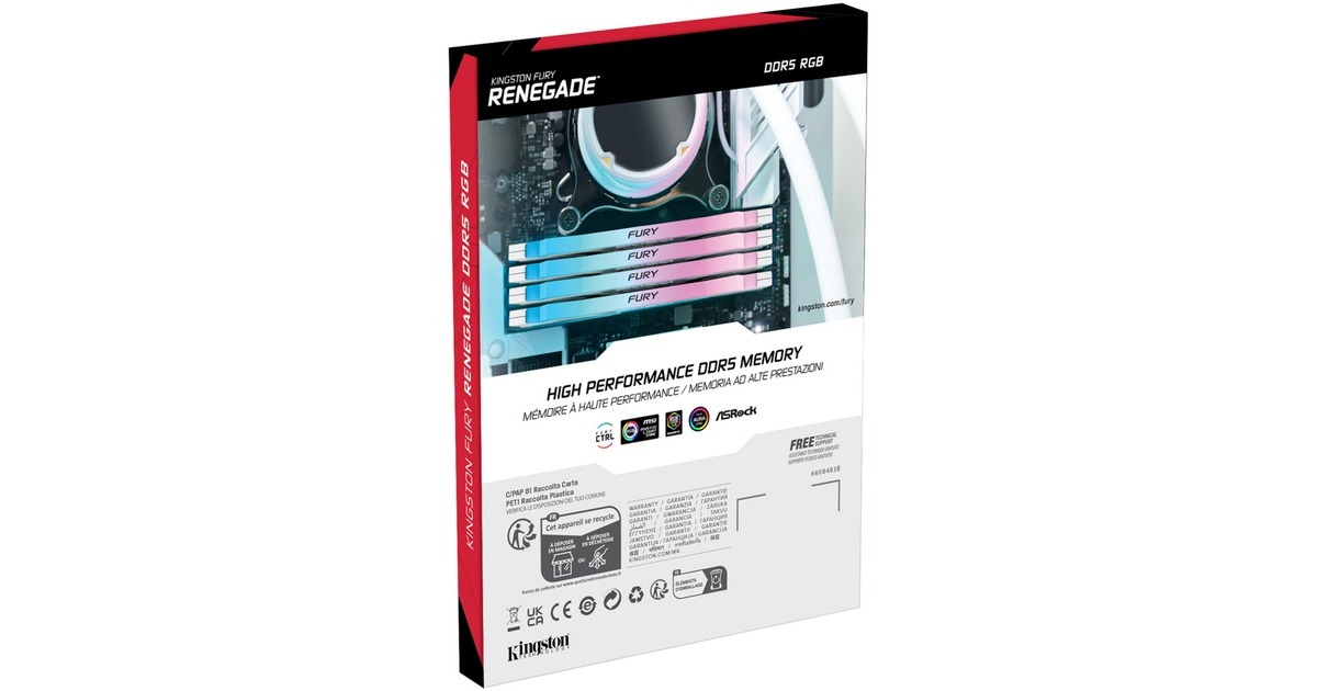 Kingston FURY DIMM 32 GB DDR5-6800 (2x 16 GB) Dual-Kit, Arbeitsspeicher(weiß, KF568C36RWAK2-32, Renegade RGB, INTEL XMP)