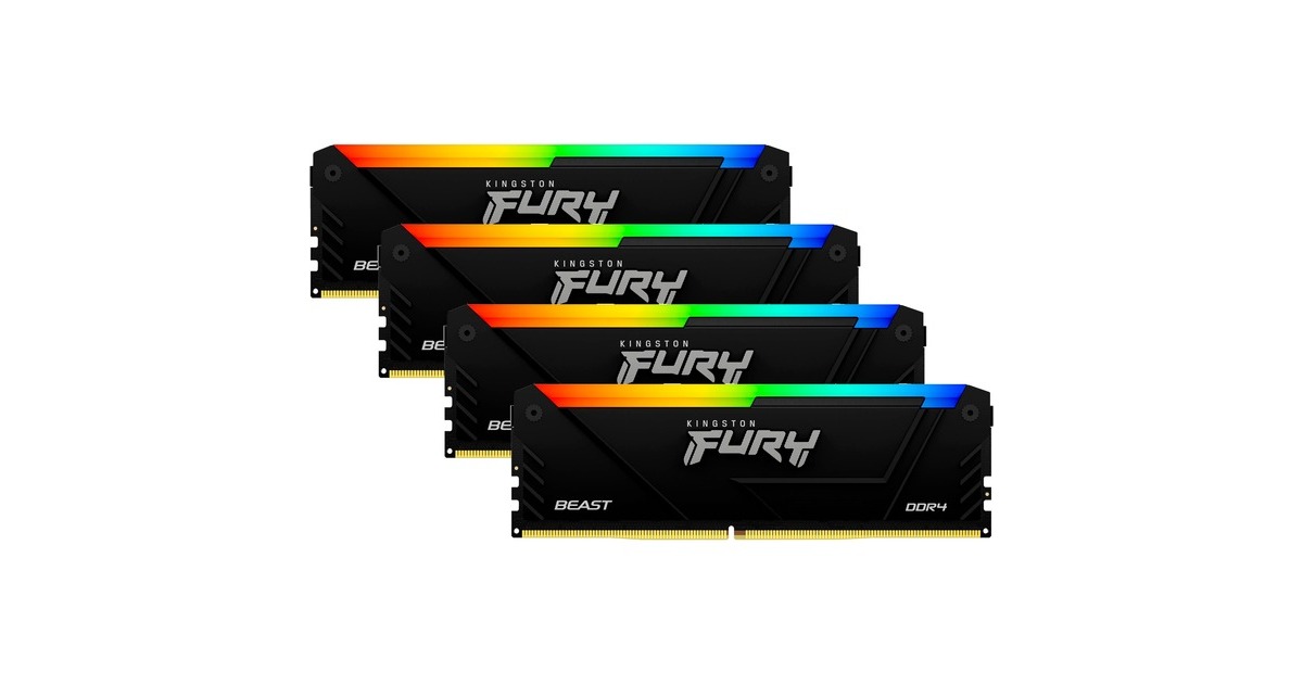 Kingston FURY DIMM 64 GB DDR4-3600 (4x 16 GB) Quad-Kit , Arbeitsspeicher(schwarz, KF436C18BB2AK4/64, Beast RGB, INTEL XMP)