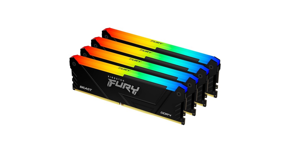 Kingston FURY DIMM 64 GB DDR4-3600 (4x 16 GB) Quad-Kit , Arbeitsspeicher(schwarz, KF436C18BB2AK4/64, Beast RGB, INTEL XMP)
