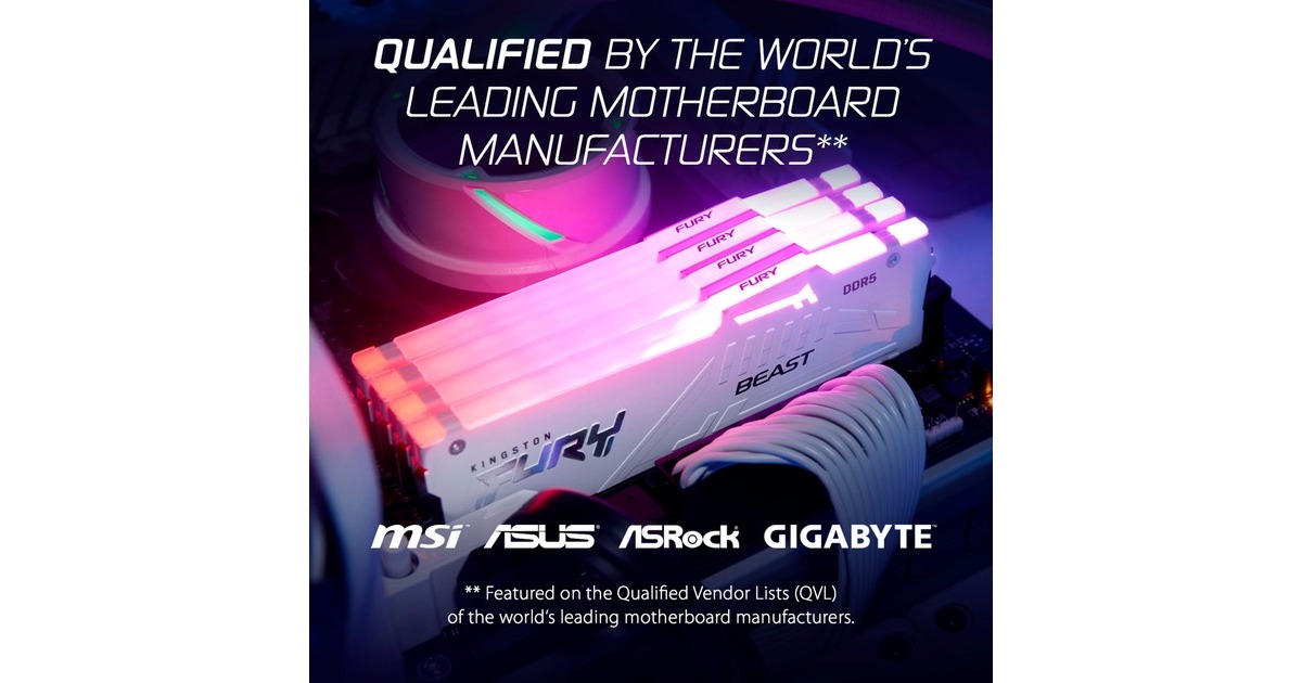 Kingston FURY DIMM 64 GB DDR5-5200 (2x 32 GB) Dual-Kit, Arbeitsspeicher(weiß, KF552C36BWEAK2-64, Beast RGB, AMD EXPO)