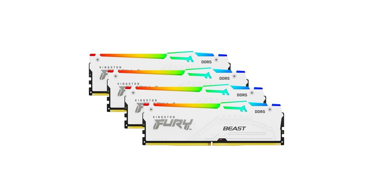Kingston FURY DIMM 64 GB DDR5-5600 (4x 16 GB) Quad-Kit, Arbeitsspeicher(weiß, KF556C40BWAK4-64, Fury Beast RGB, INTEL XMP)