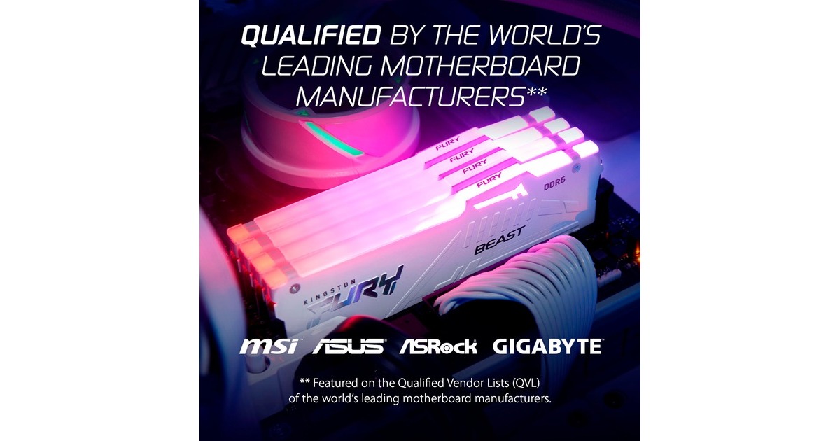 Kingston FURY DIMM 64 GB DDR5-6000 (2x 32 GB) Dual-Kit, Arbeitsspeicher(weiß, KF560C36BWEAK2-64, Beast RGB, INTEL XMP, AMD EXPO)