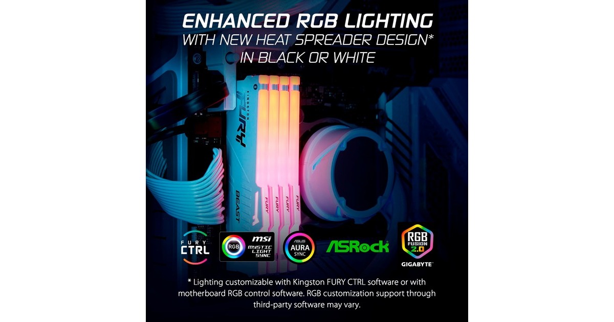 Kingston FURY DIMM 64 GB DDR5-6000 (2x 32 GB) Dual-Kit, Arbeitsspeicher(weiß, KF560C36BWEAK2-64, Beast RGB, INTEL XMP, AMD EXPO)