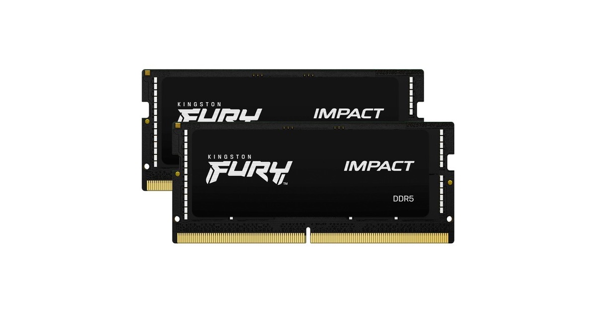 Kingston FURY SO-DIMM 32 GB DDR5-6000 (2x 16 GB) Dual-Kit, Arbeitsspeicher(schwarz, KF560S38IBK2-32, Impact, INTEL XMP) Kingston FURY SO-DIMM 32 GB DDR5-6000 (2x 16 GB) Dual-Kit, Arbeitsspeicher(schwarz, KF560S38IBK2-32, Impact, INTEL XMP)