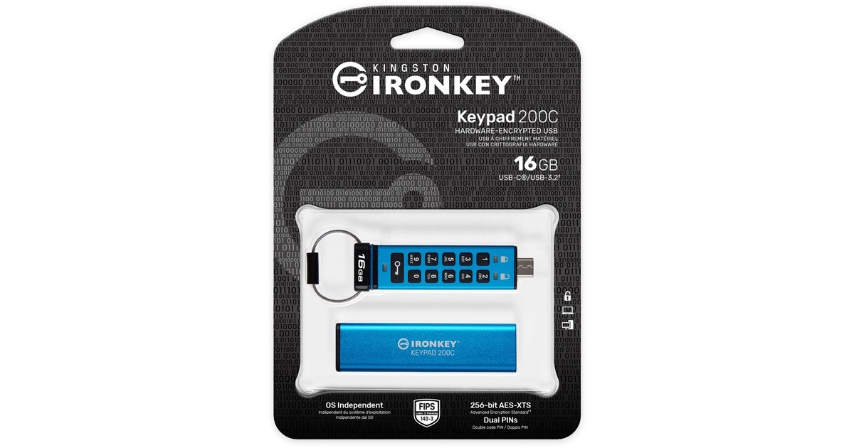 Kingston IronKey Keypad 200 16 GB, USB-Stick(USB-C 3.2 Gen 1)