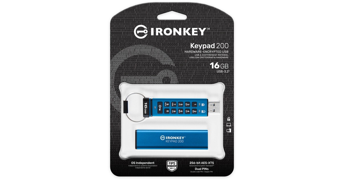 Kingston IronKey Keypad 200 16 GB, USB-Stick(USB-A 3.2 Gen 1)