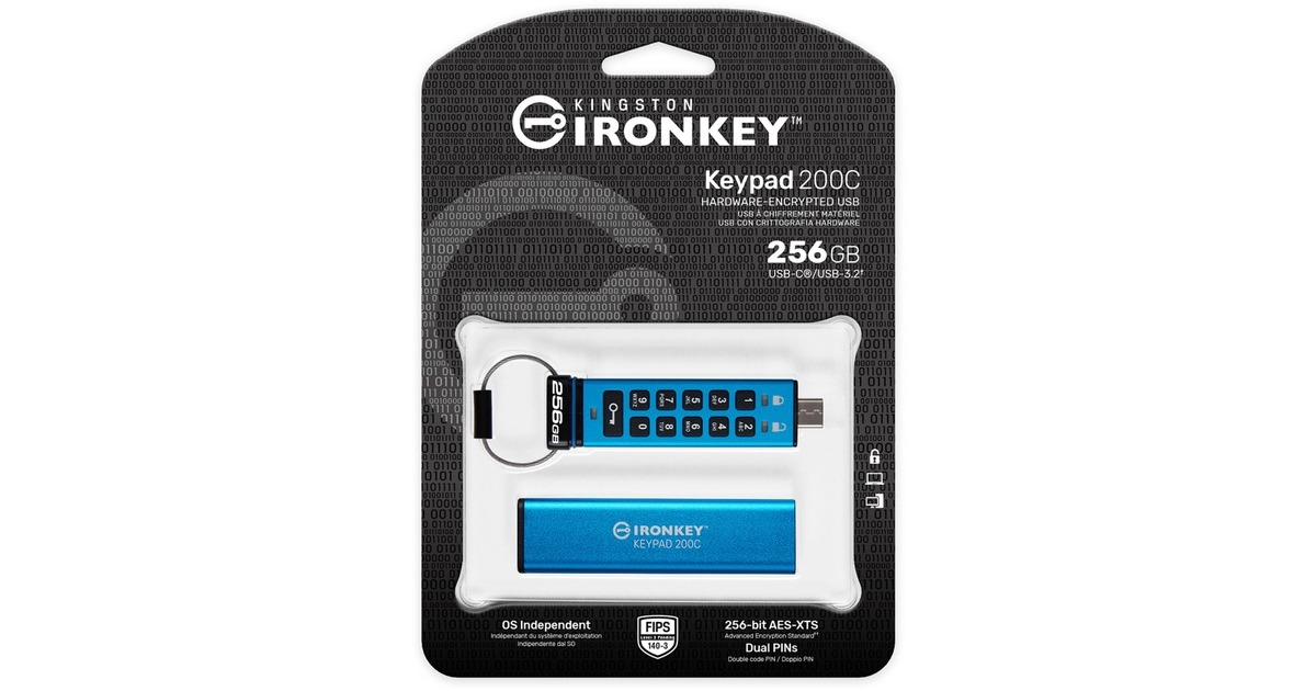 Kingston IronKey Keypad 200 256 GB, USB-Stick(USB-C 3.2 Gen 1)
