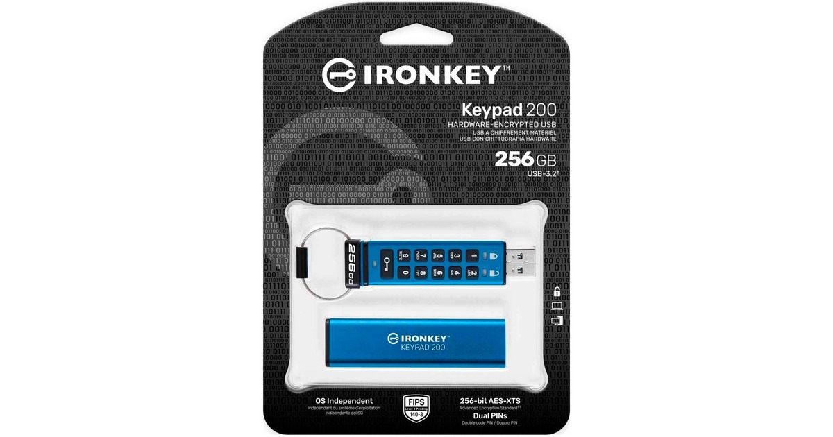 Kingston IronKey Keypad 200 256 GB, USB-Stick(USB-A 3.2 Gen 1)