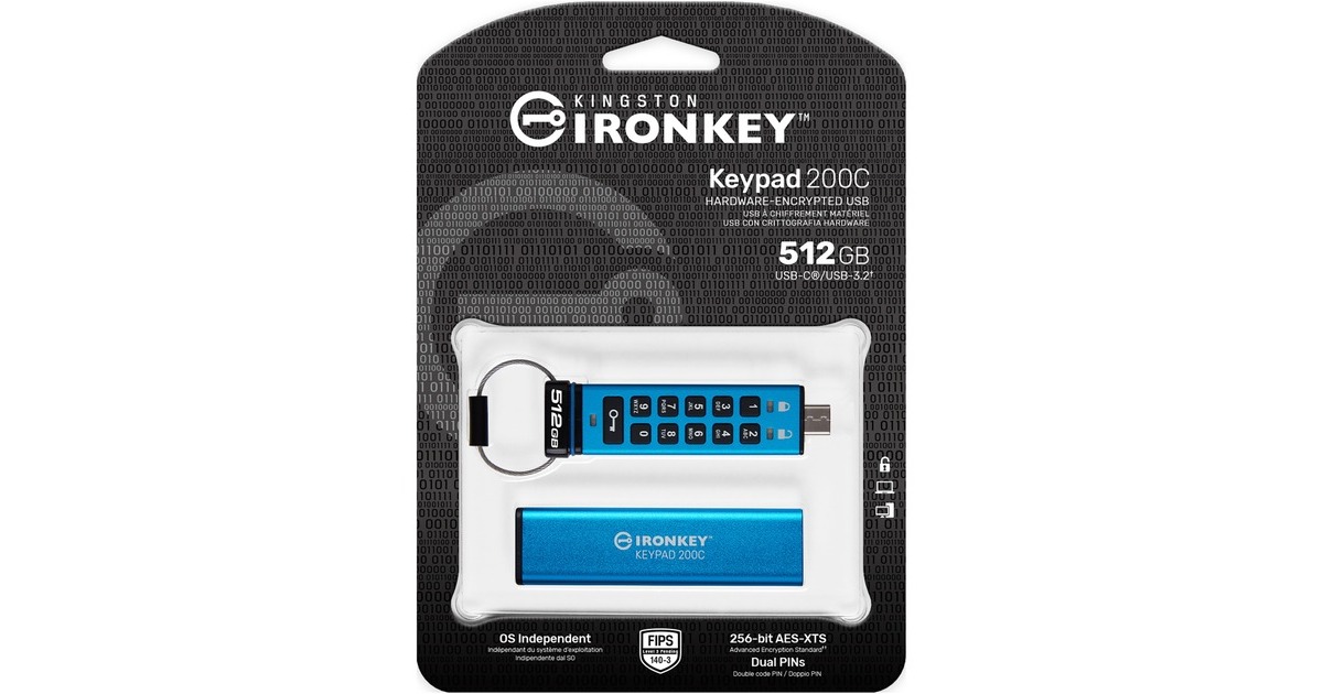 Kingston IronKey Keypad 200 512 GB, USB-Stick(USB-C 3.2 Gen 1)