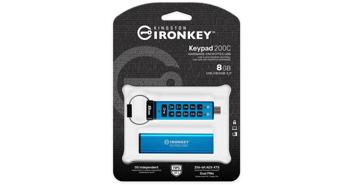 Kingston IronKey Keypad 200 8 GB, USB-Stick(USB-C 3.2 Gen 1)