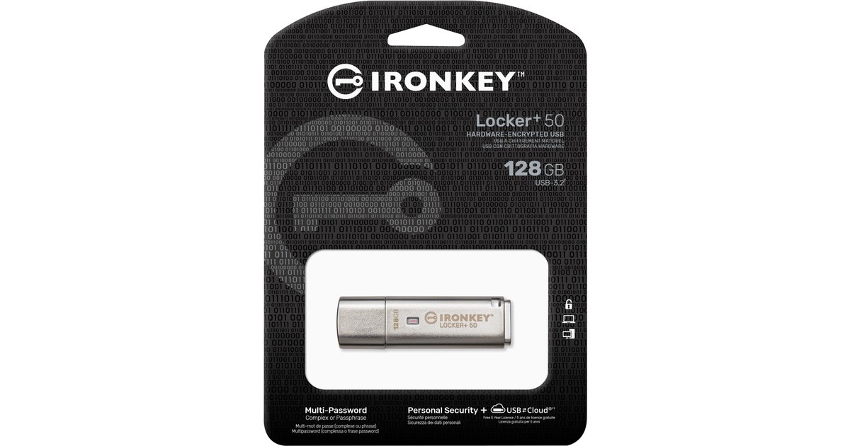 Kingston IronKey Locker+ 50 128 GB, USB-Stick(aluminium, USB-A 3.2 Gen 1)