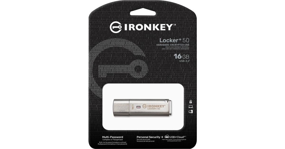Kingston IronKey Locker+ 50 16 GB, USB-Stick(aluminium, USB-A 3.2 Gen 1)