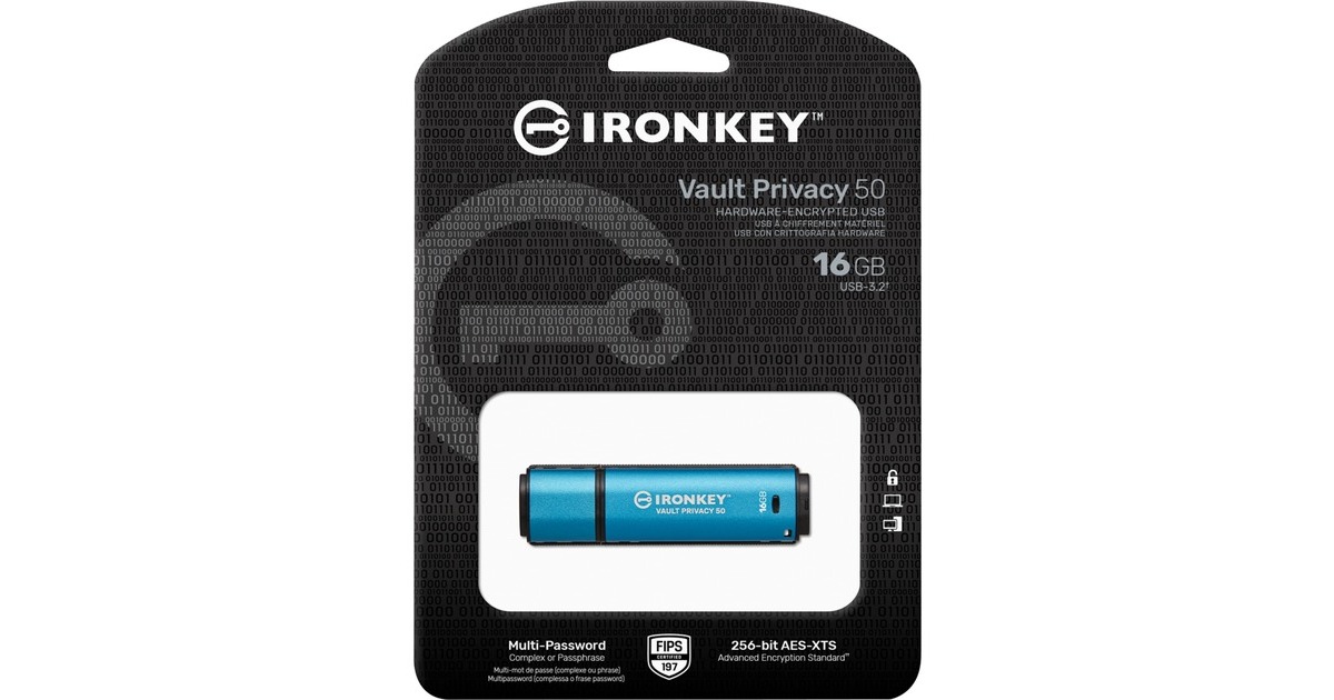 Kingston IronKey Vault Privacy 50 16 GB, USB-Stick(hellblau/schwarz, USB-A 3.2 Gen 1)