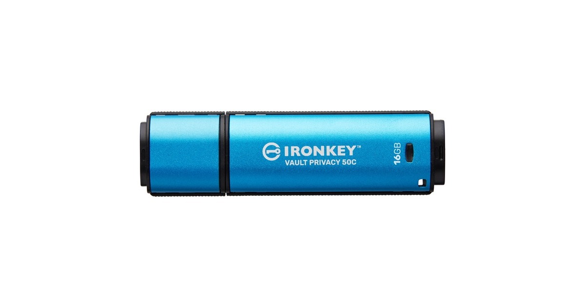 Kingston IronKey Vault Privacy 50 16 GB, USB-Stick(hellblau/schwarz, USB-C 3.2 Gen 1)