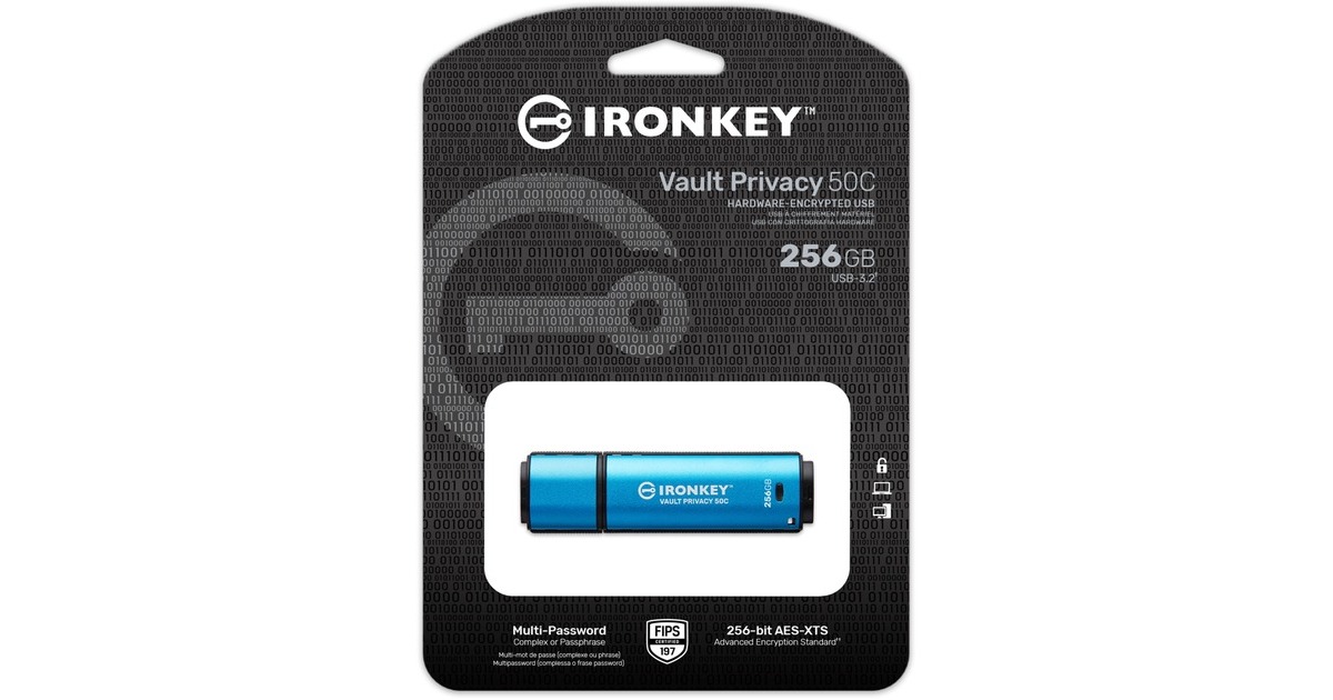 Kingston IronKey Vault Privacy 50 256 GB, USB-Stick(hellblau/schwarz, USB-C 3.2 Gen 1)