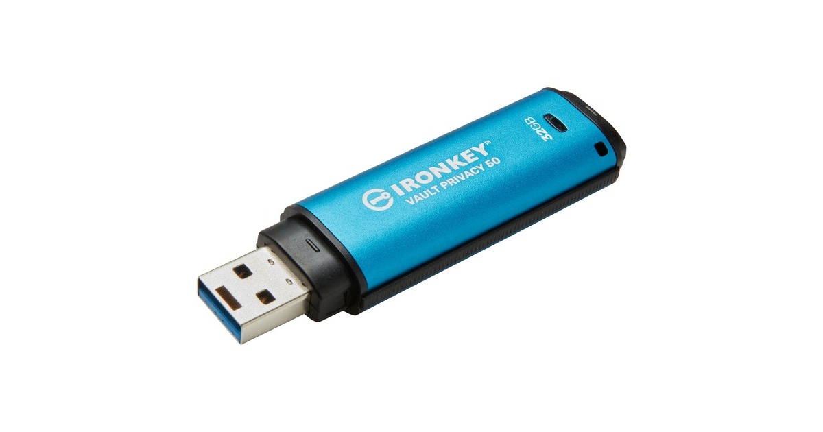 Kingston IronKey Vault Privacy 50 32 GB, USB-Stick(hellblau/schwarz, USB-A 3.2 Gen 1)
