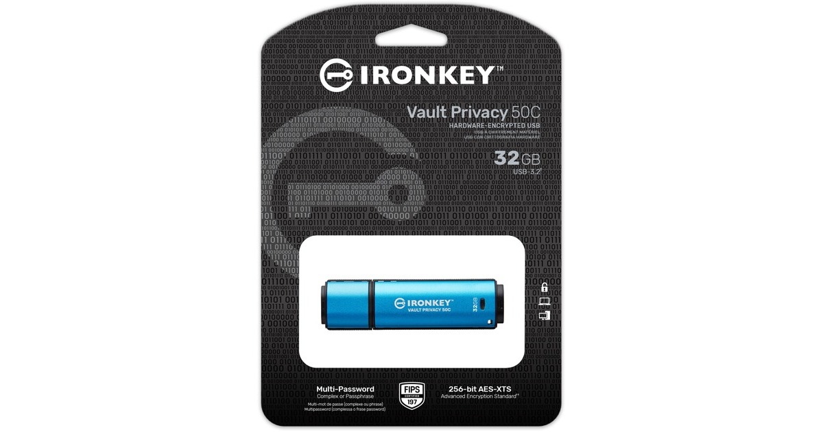 Kingston IronKey Vault Privacy 50 32 GB, USB-Stick(hellblau/schwarz, USB-C 3.2 Gen 1)
