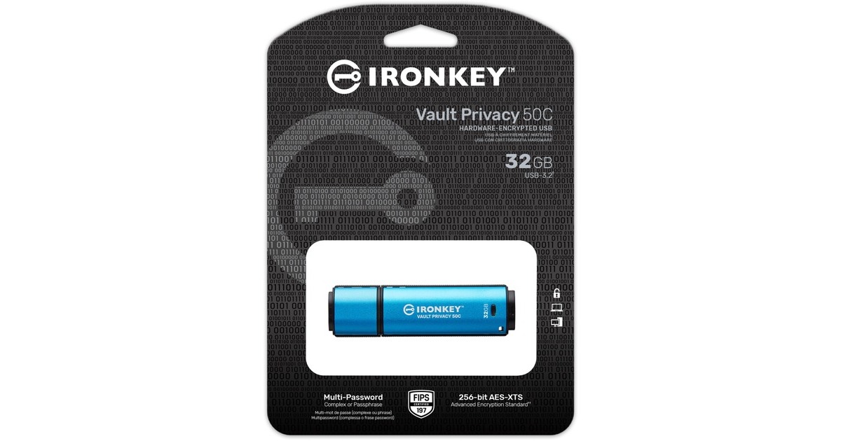 Kingston IronKey Vault Privacy 50 32 GB, USB-Stick(hellblau/schwarz, USB-C 3.2 Gen 1)