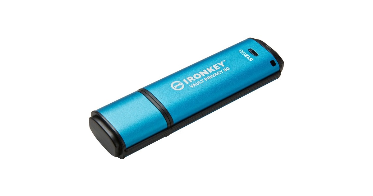 Kingston IronKey Vault Privacy 50 512 GB, USB-Stick(hellblau/schwarz, USB-A 3.2 Gen 1)