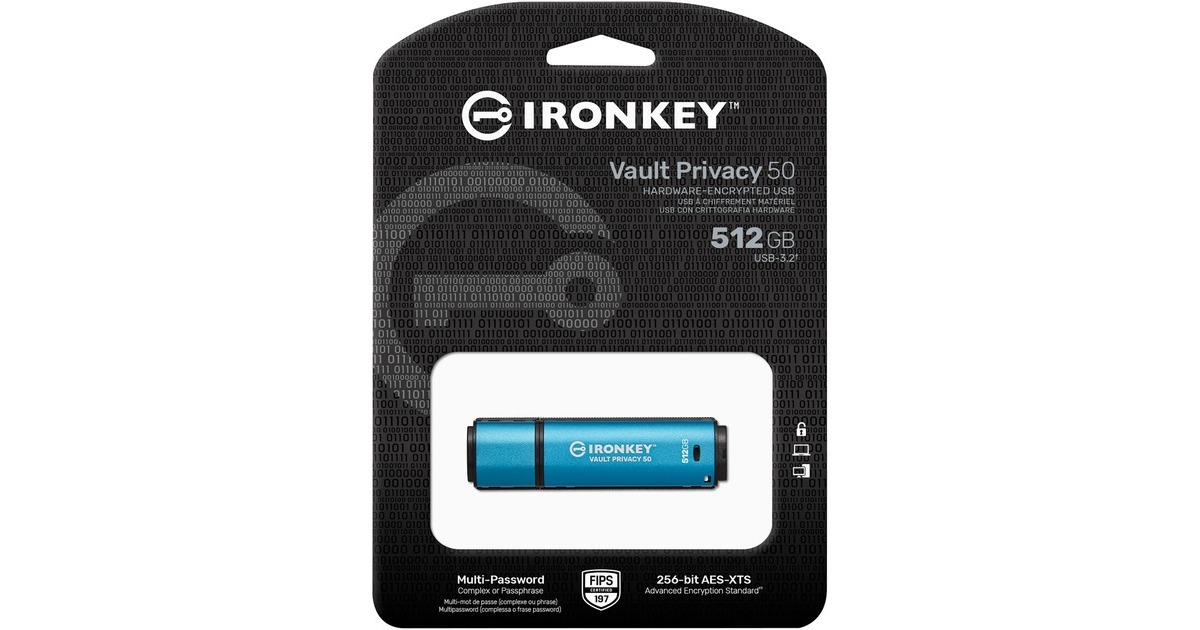 Kingston IronKey Vault Privacy 50 512 GB, USB-Stick(hellblau/schwarz, USB-A 3.2 Gen 1)