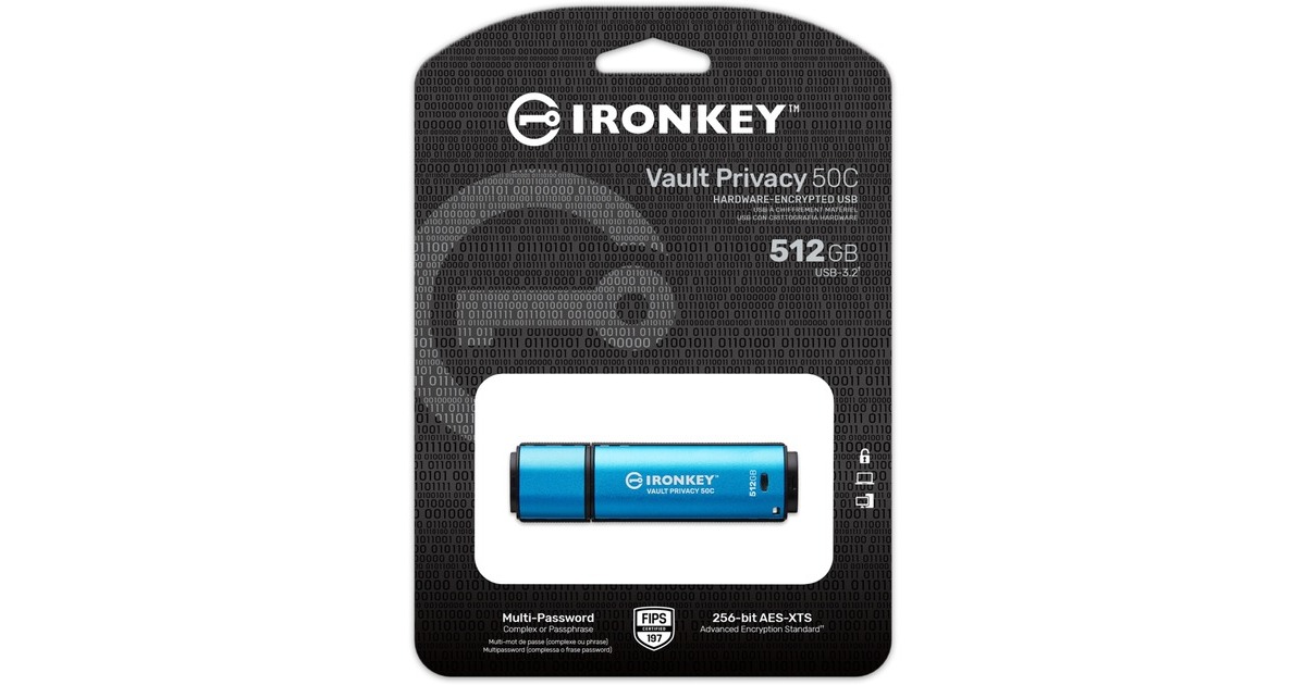 Kingston IronKey Vault Privacy 50 512 GB, USB-Stick(hellblau/schwarz, USB-C 3.2 Gen 1)