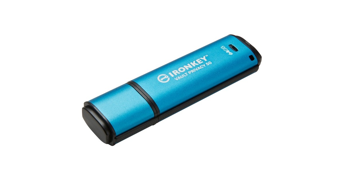 Kingston IronKey Vault Privacy 50 64 GB, USB-Stick(hellblau/schwarz, USB-A 3.2 Gen 1)