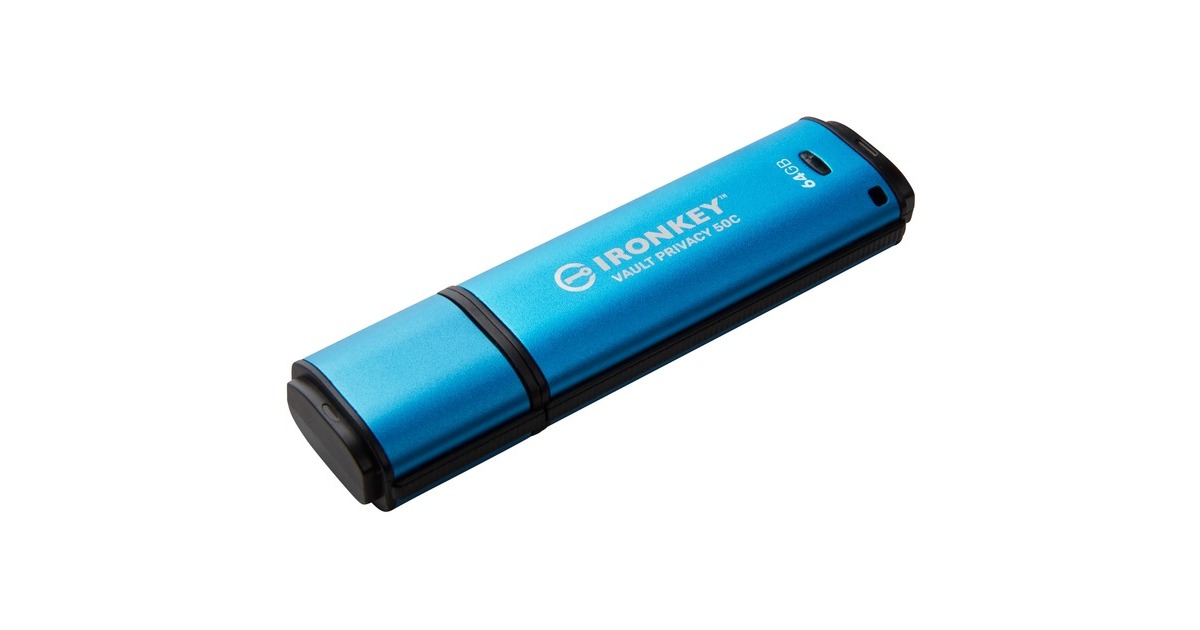 Kingston IronKey Vault Privacy 50 64 GB, USB-Stick(hellblau/schwarz, USB-C 3.2 Gen 1)