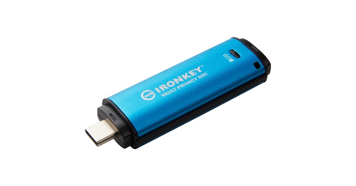 Kingston IronKey Vault Privacy 50 8 GB, USB-Stick(hellblau/schwarz, USB-C 3.2 Gen 1)